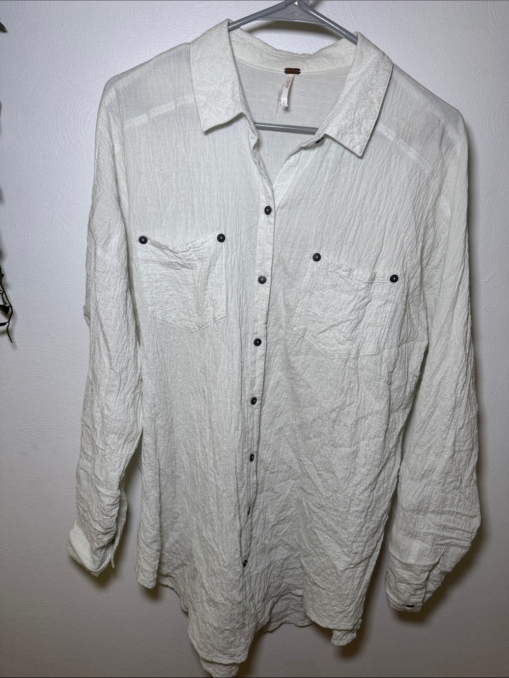 Free People Off-White oversized Textured Button Shirt size S